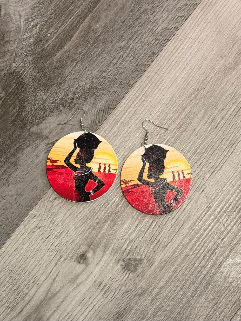 Silhouette Drop Earrings in Red and Yellow
